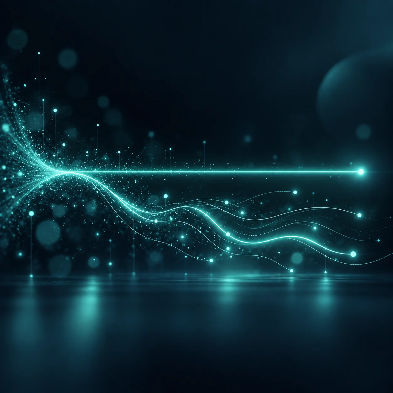 AEO vs SEO tradizionale: illustrazione astratta AEO vs SEO: due percorsi di luce, uno netto e uno che si dirama, a simboleggiare il confronto