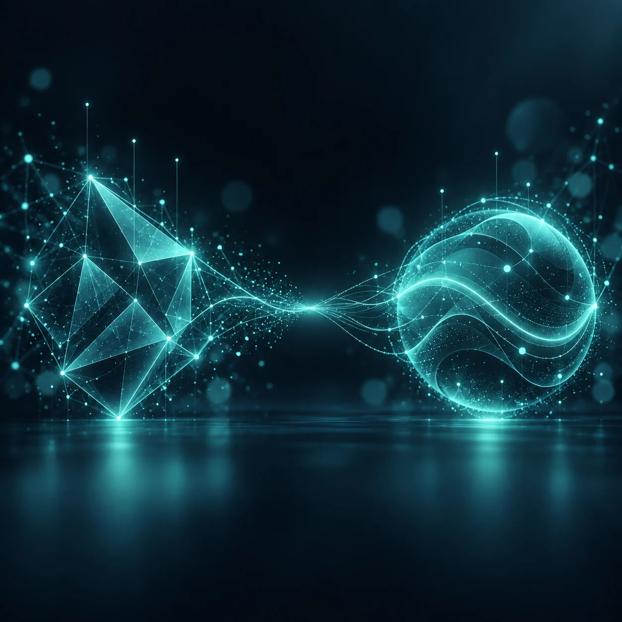 PrestaShop vs Shopify: due strutture geometriche luminose bilanciate, una angolare e una arrotondata